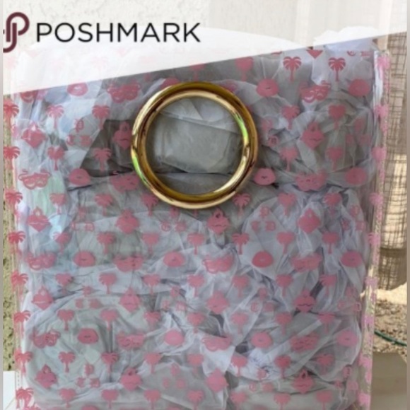 Bella Dona Summer Print Clear Tote Bag w/ Gold Handles - Picture 2 of 4